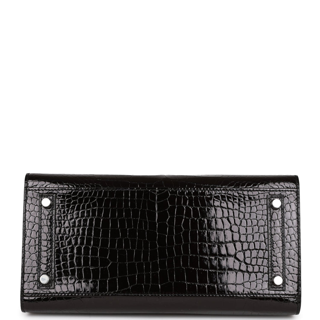 Hermes Birkin 30 Sellier Black Shiny Porosus Crocodile Palladium Hardware
