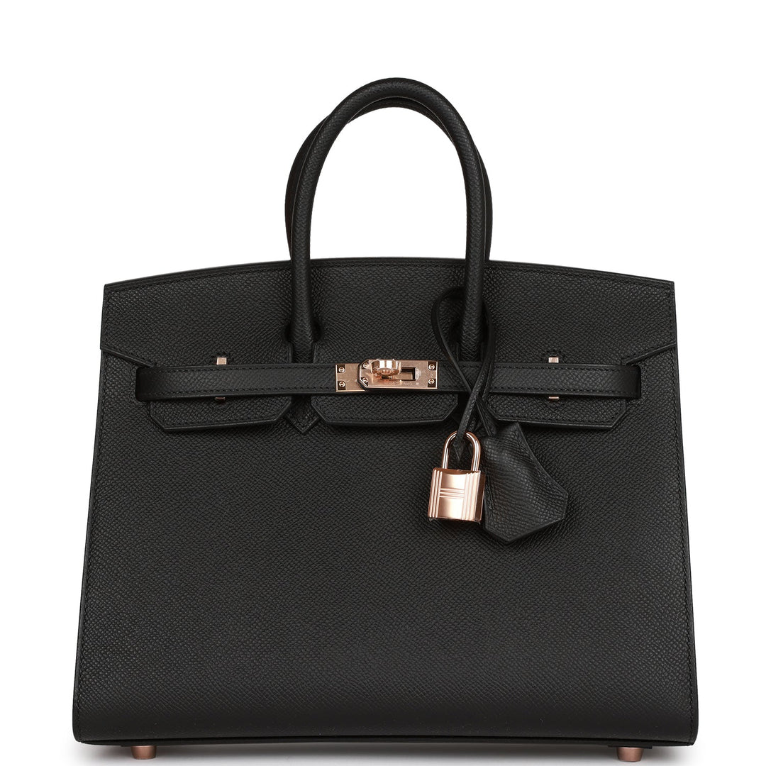 top quality Hermes Birkin Sellier 25 Black Epsom Rose Gold Hardware
