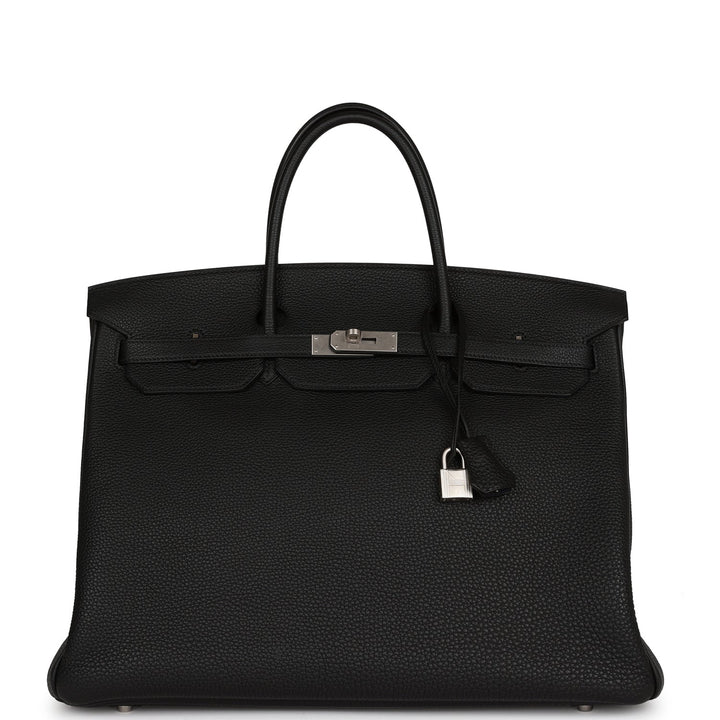 Premium Handmade Hermes Horseshoe Stamp (HSS) Birkin 40 Black Verso Clemence Brushed Palladium Hardware