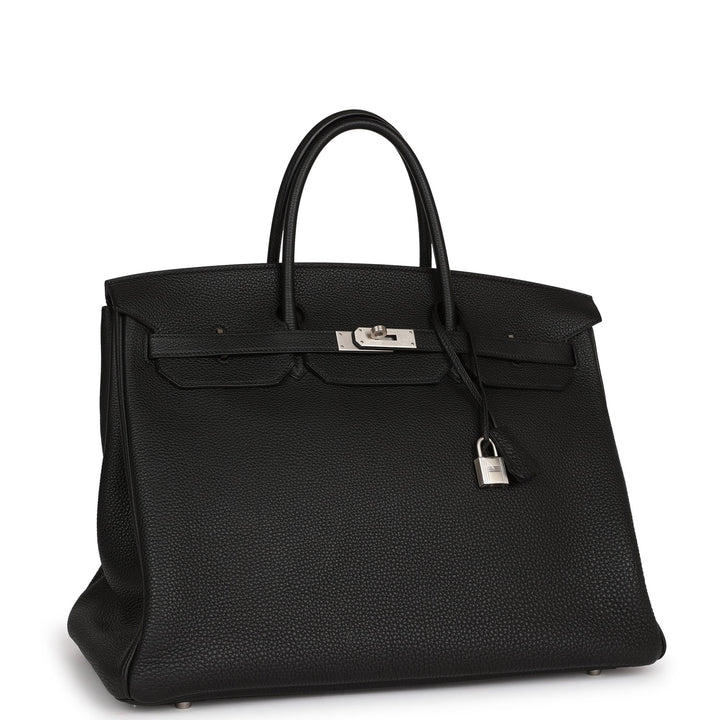 Premium Handmade Hermes Horseshoe Stamp (HSS) Birkin 40 Black Verso Clemence Brushed Palladium Hardware