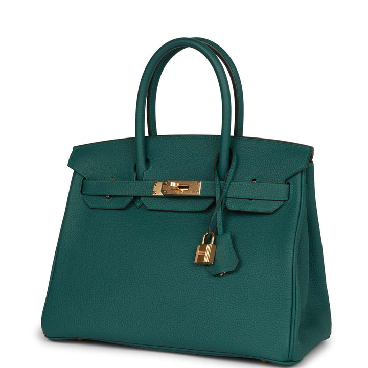 Top quality Hermes Birkin 30 Malachite Togo Gold Hardware