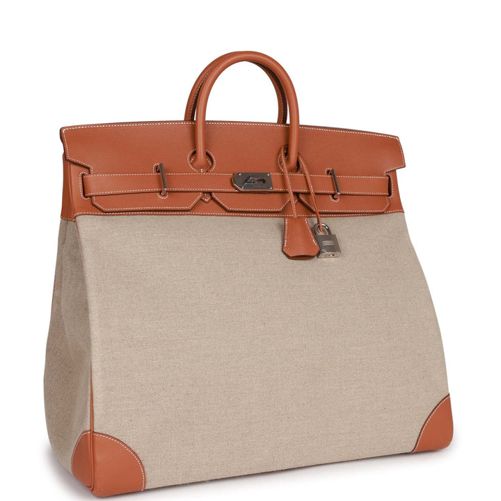 Top quality Hermes Birkin HAC 50 Gold Toile De Camp Evercolor Palladium Hardware