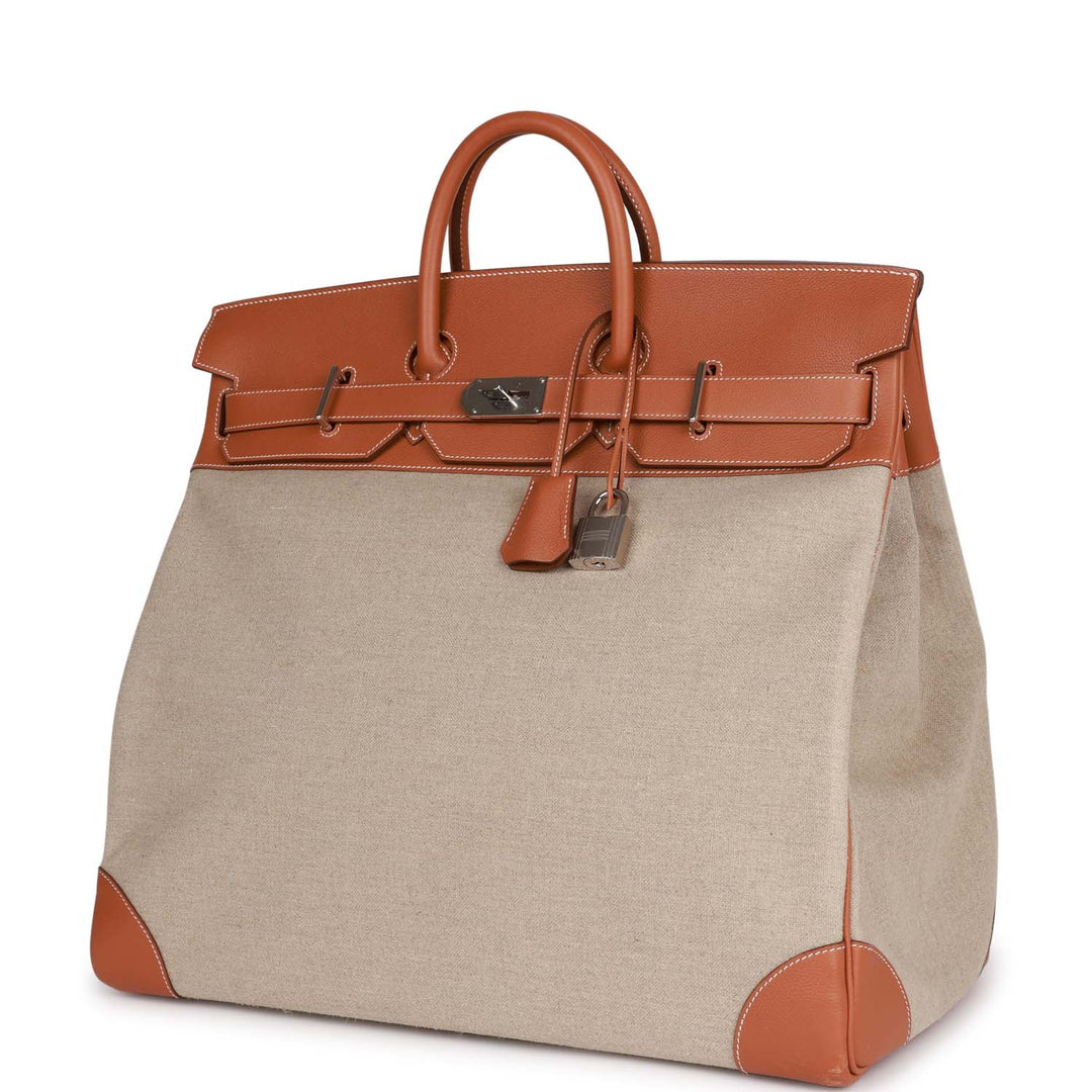 Top quality Hermes Birkin HAC 50 Gold Toile De Camp Evercolor Palladium Hardware
