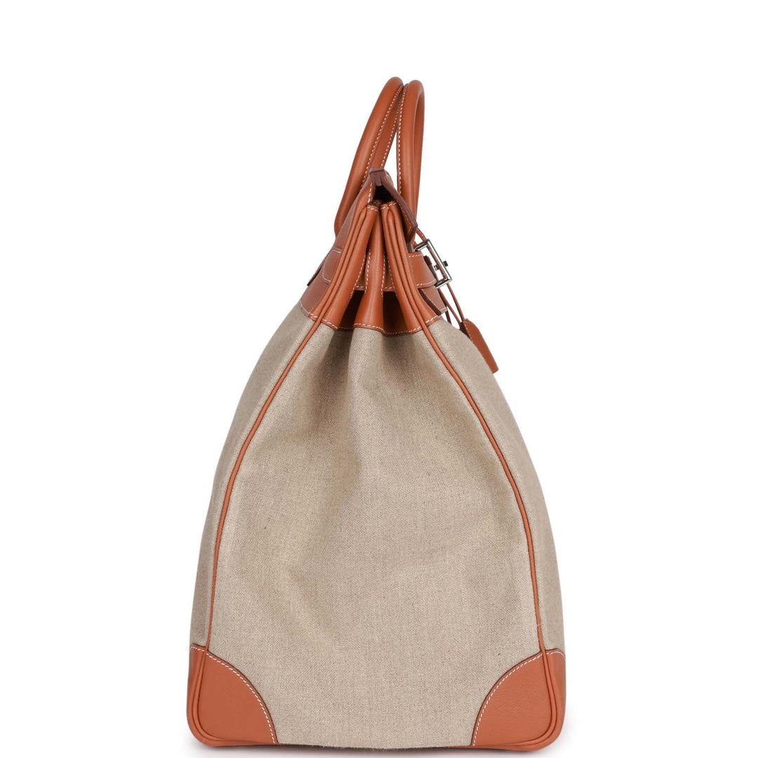 Hermes Birkin HAC 50 Gold Toile De Camp Evercolor Palladium Hardware