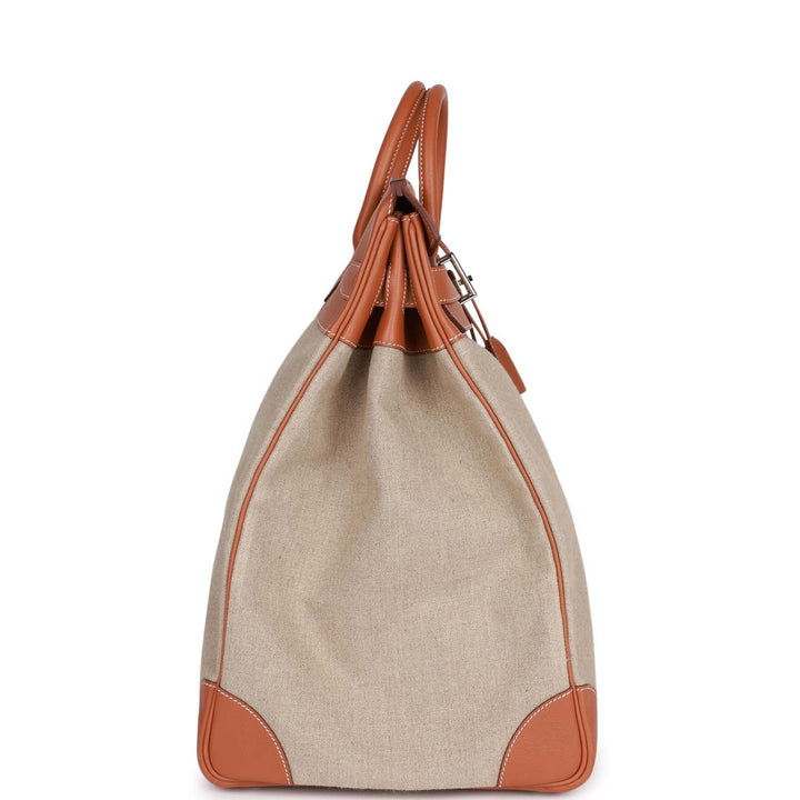 Hermes Birkin HAC 50 Gold Toile De Camp Evercolor Palladium Hardware