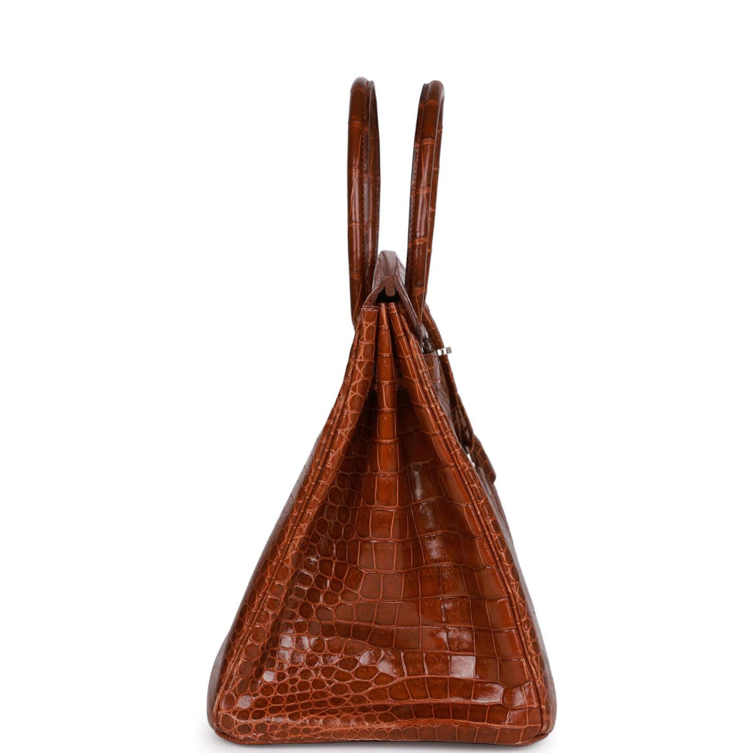 Premium Handmade Hermes Birkin 35 Miel Shiny Porosus Crocodile Palladium Hardware
