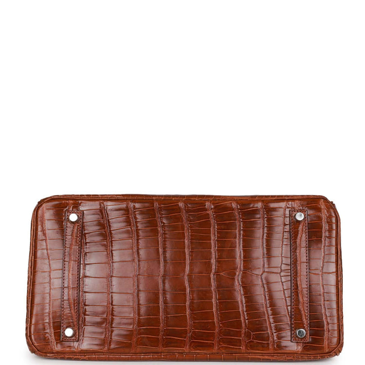 Premium Handmade Hermes Birkin 35 Miel Shiny Porosus Crocodile Palladium Hardware