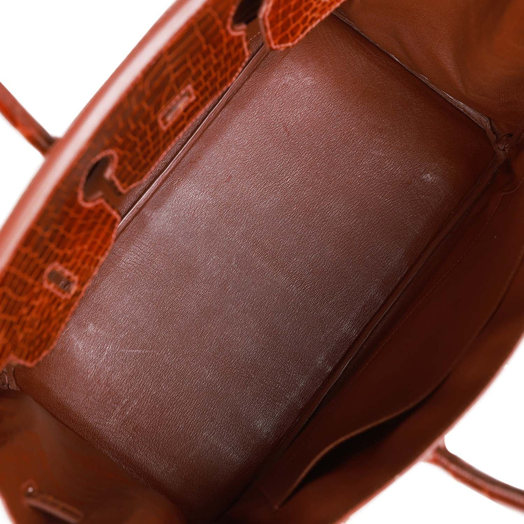 Premium Handmade Hermes Birkin 35 Miel Shiny Porosus Crocodile Palladium Hardware