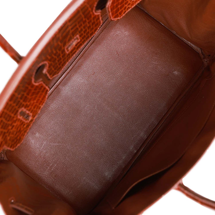 Premium Handmade Hermes Birkin 35 Miel Shiny Porosus Crocodile Palladium Hardware