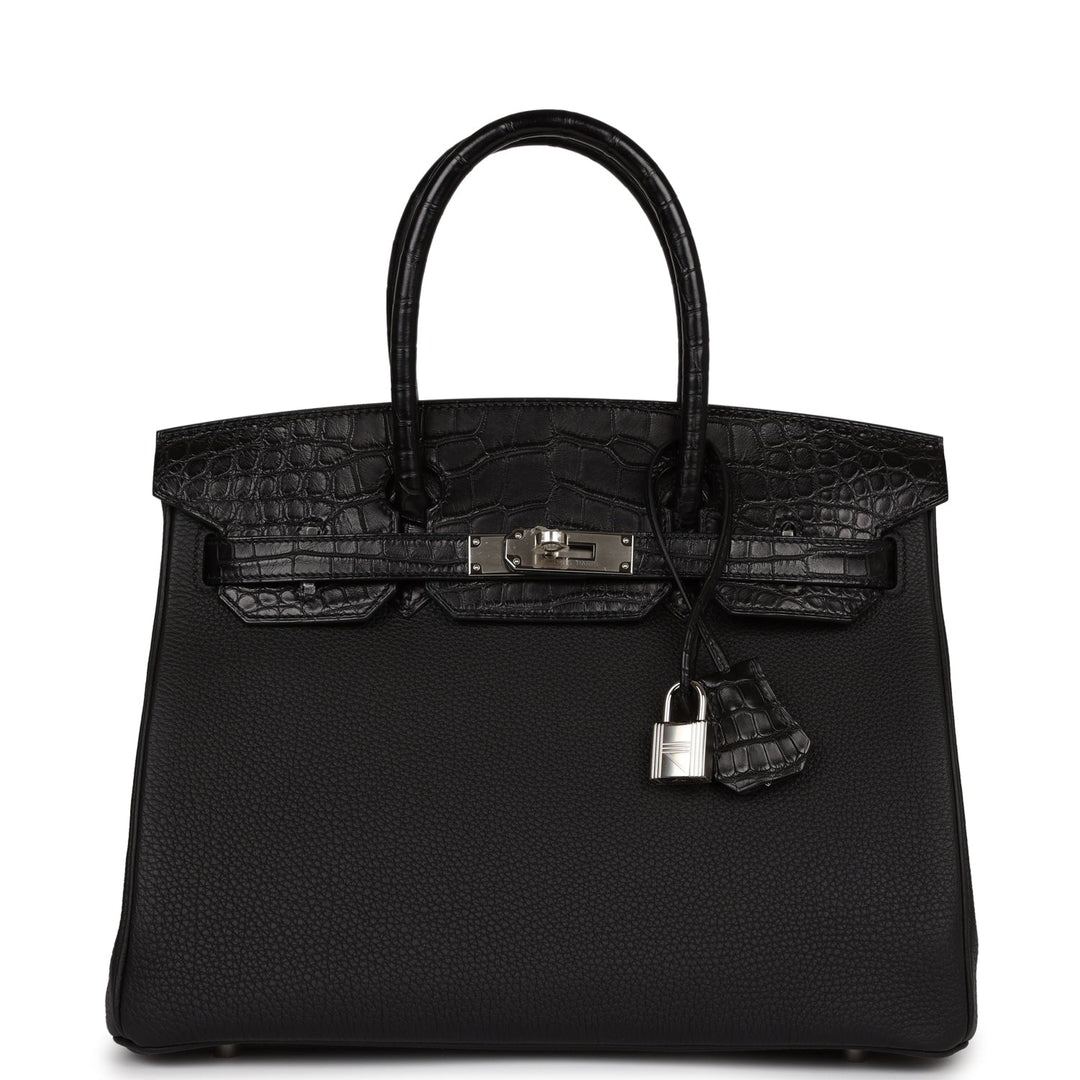 top quality Hermes Birkin 30 Black Matte Alligator and Togo Touch Palladium Hardware