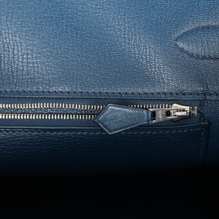 Hermes Birkin 35 Bleu De Prusse Box Calf Guilloché Palladium Hardware