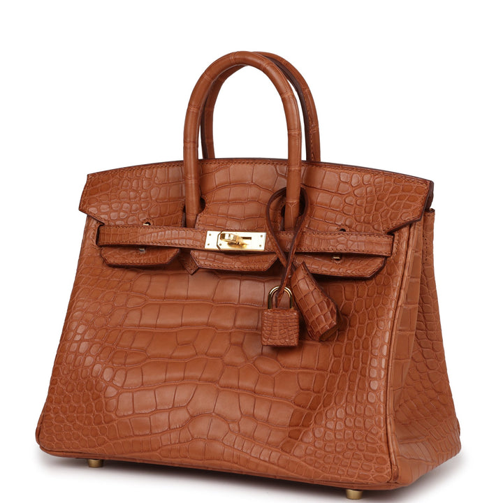 Top quality Hermes Birkin 25 Gold Matte Alligator Gold Hardware