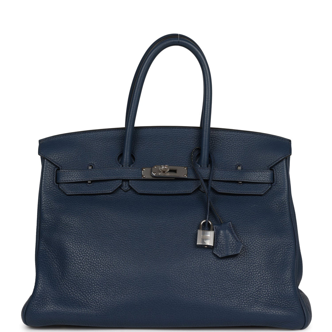 top quality Hermes Birkin 35 Bleu De Prusse Clemence Palladium Hardware