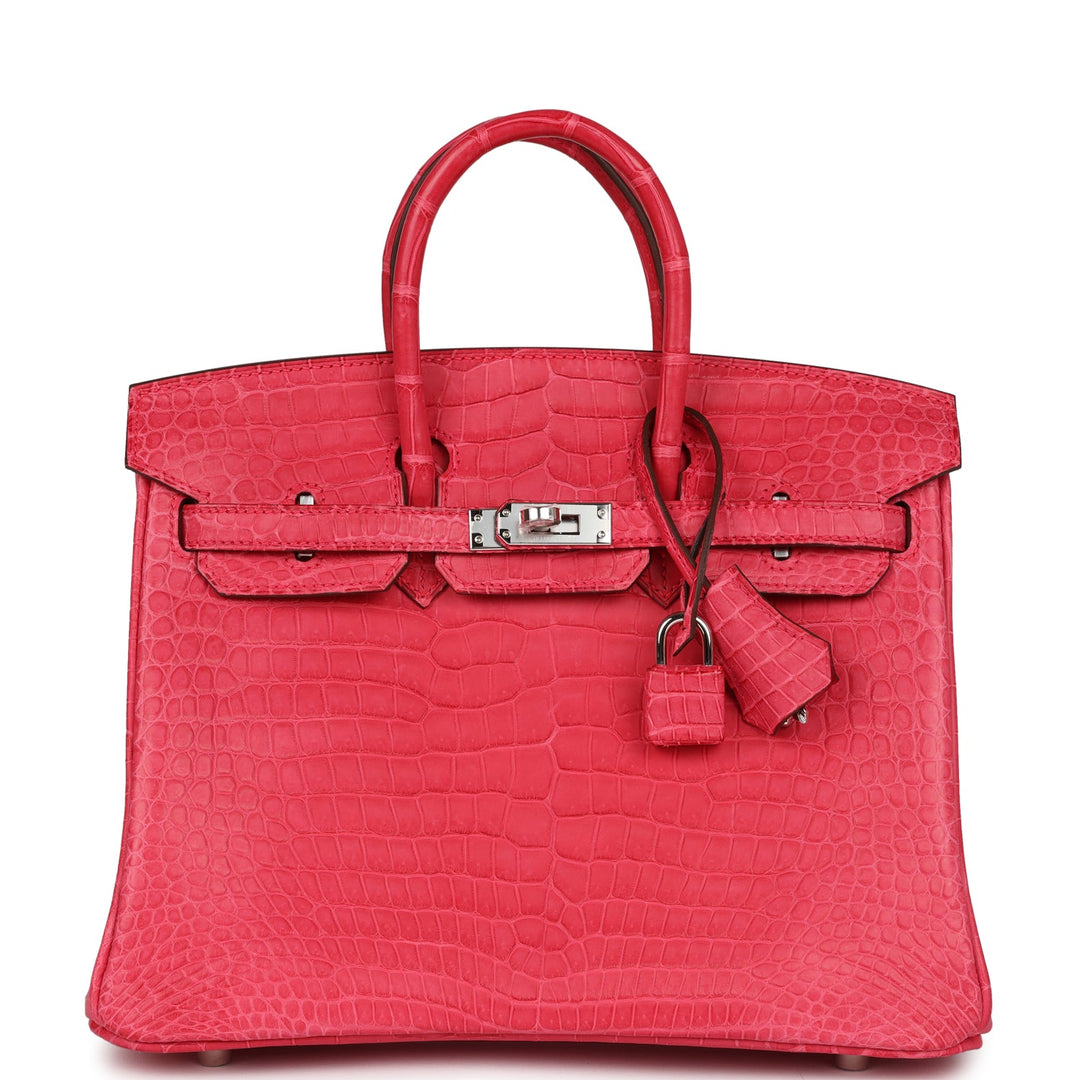 Premium Handmade Hermes Birkin 25 Rose Extreme Matte Porosus Crocodile Palladium Hardware