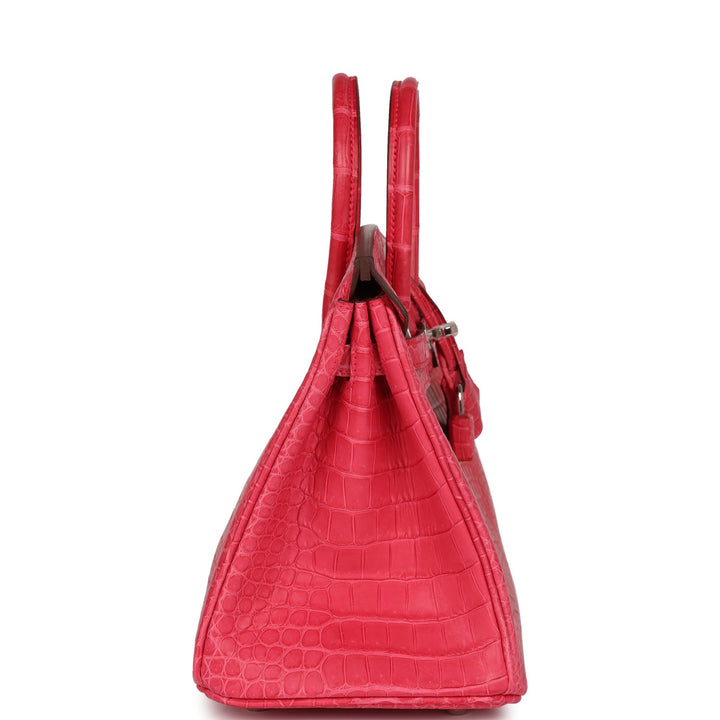 Premium Handmade Hermes Birkin 25 Rose Extreme Matte Porosus Crocodile Palladium Hardware