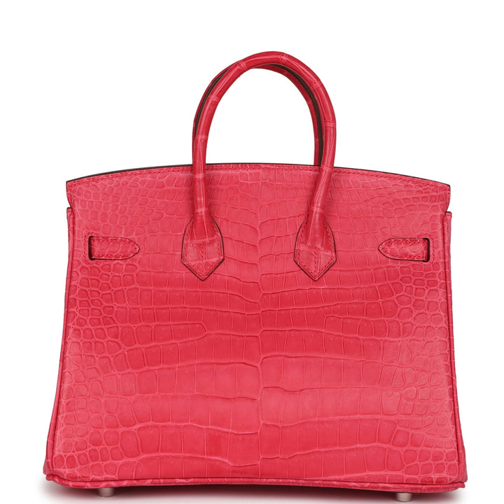 Premium Handmade Hermes Birkin 25 Rose Extreme Matte Porosus Crocodile Palladium Hardware