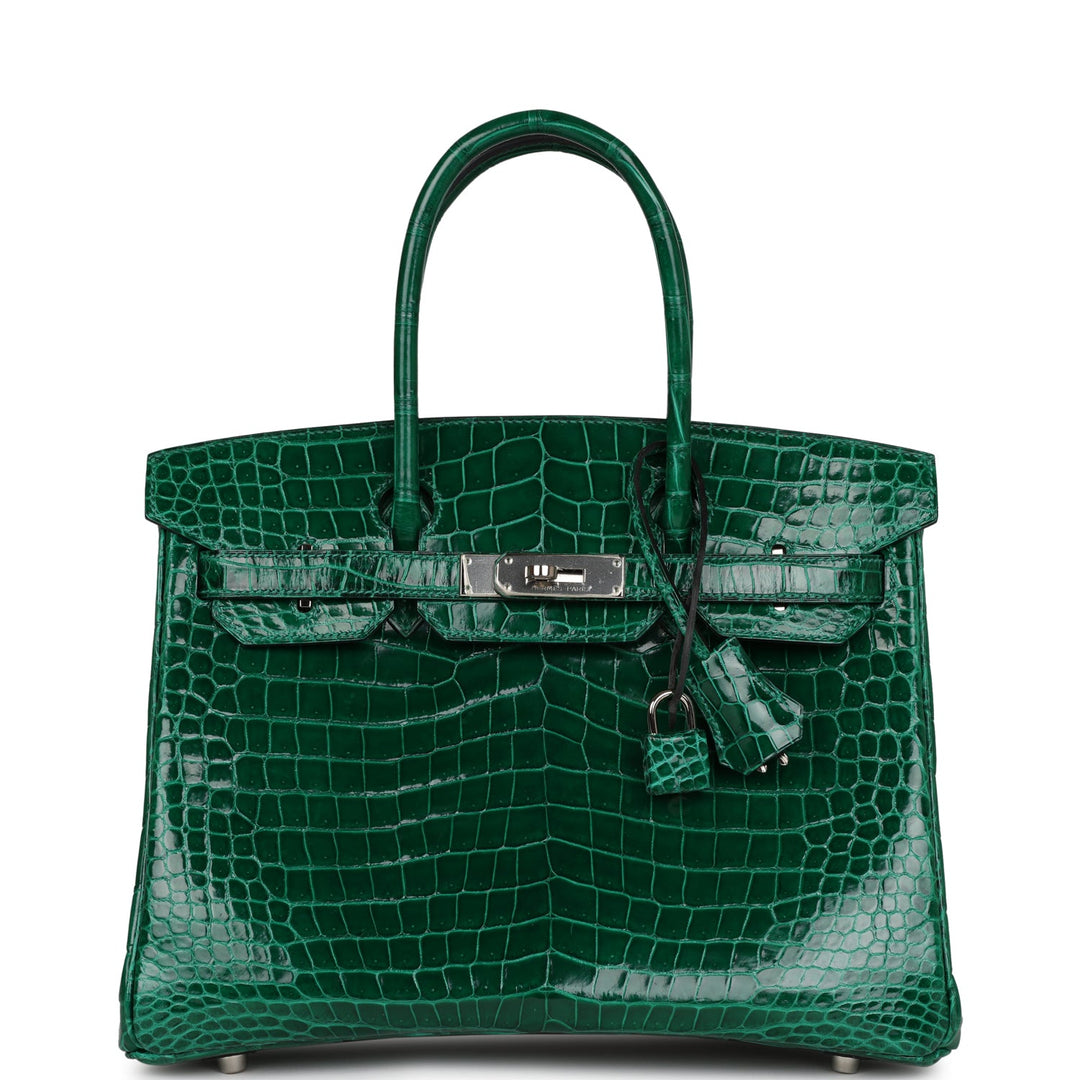 Premium Handmade Hermes Birkin 30 Emerald Shiny Niloticus Crocodile Palladium Hardware