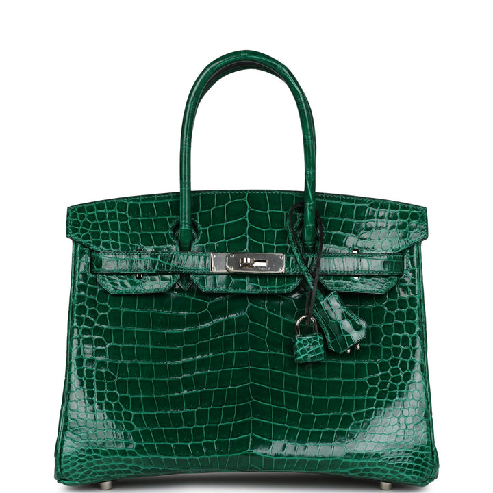 Premium Handmade Hermes Birkin 30 Emerald Shiny Niloticus Crocodile Palladium Hardware