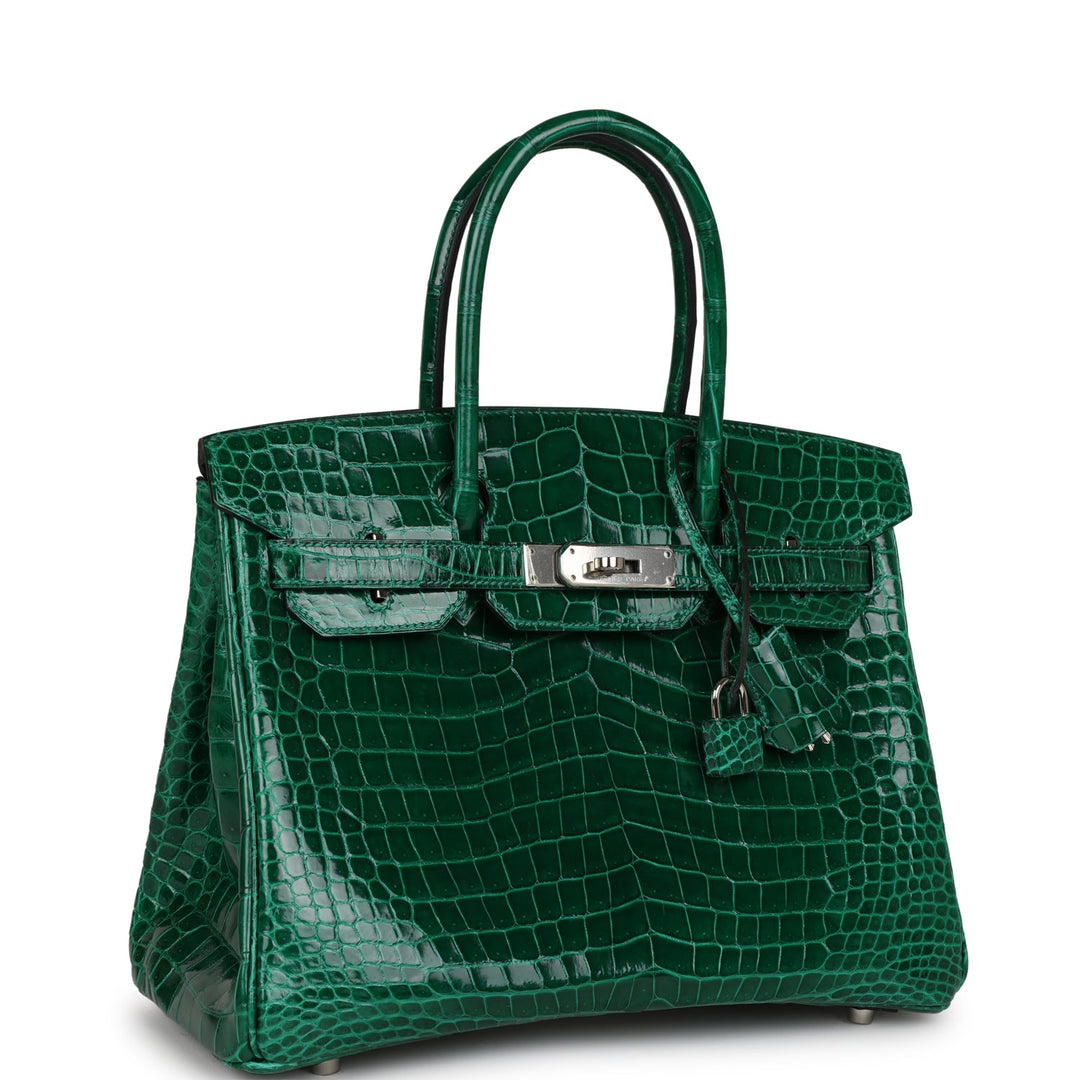 Premium Handmade Hermes Birkin 30 Emerald Shiny Niloticus Crocodile Palladium Hardware