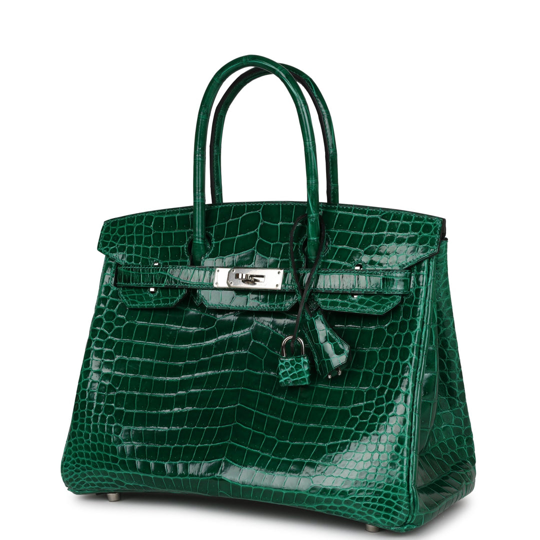 Premium Handmade Hermes Birkin 30 Emerald Shiny Niloticus Crocodile Palladium Hardware