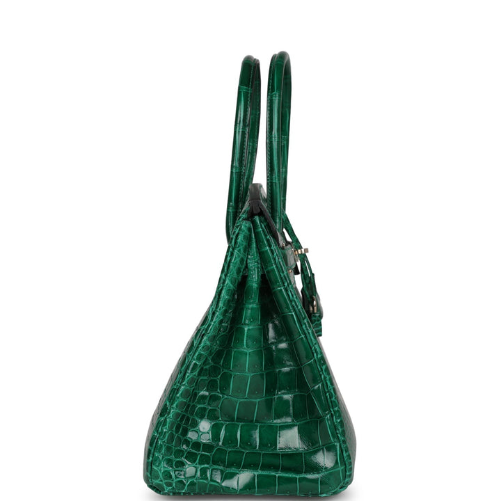 Premium Handmade Hermes Birkin 30 Emerald Shiny Niloticus Crocodile Palladium Hardware