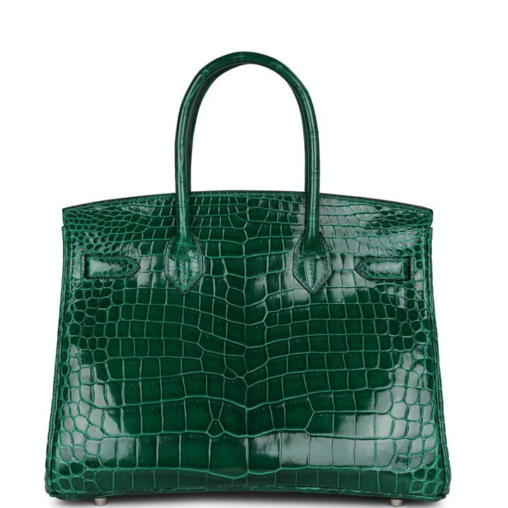 Premium Handmade Hermes Birkin 30 Emerald Shiny Niloticus Crocodile Palladium Hardware