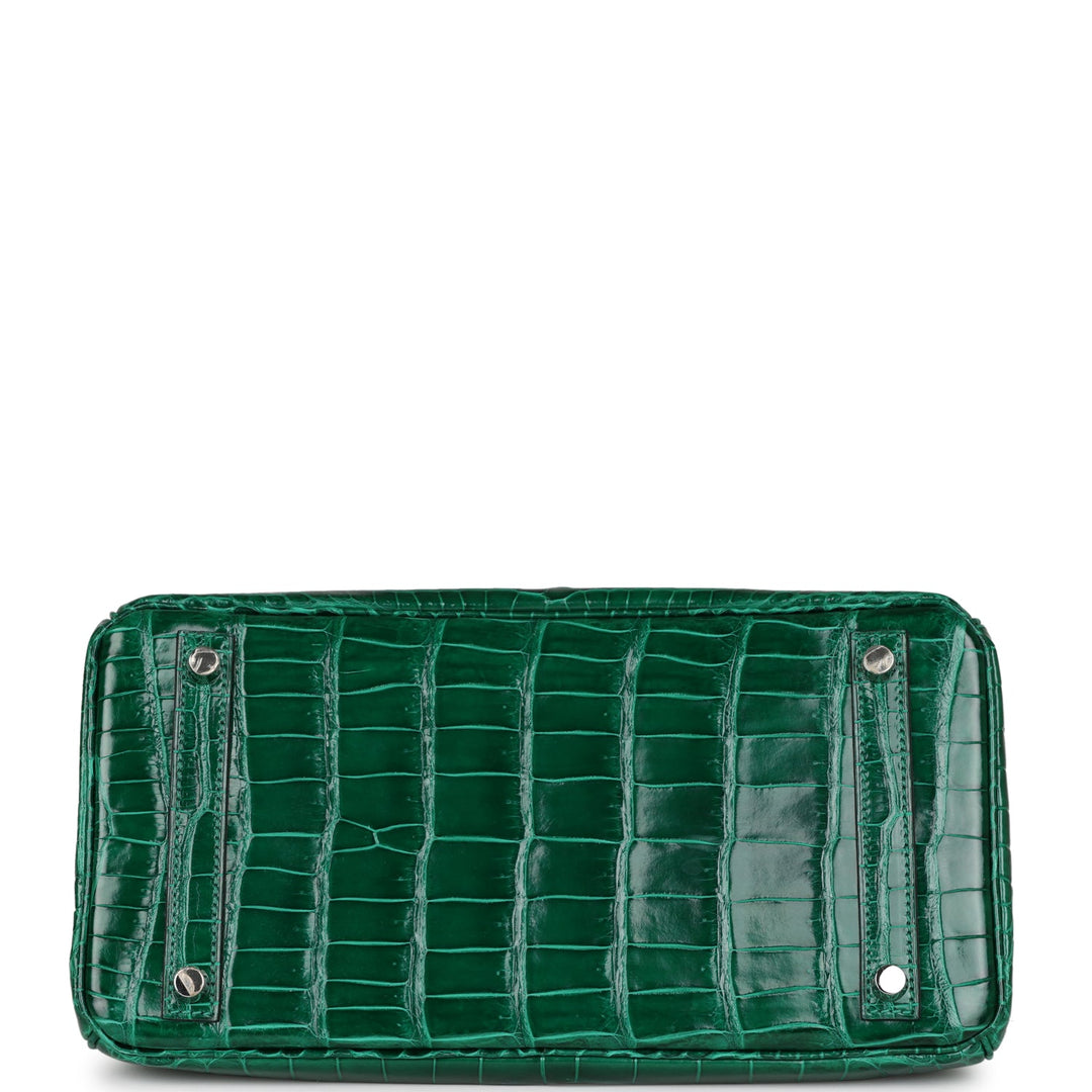 Premium Handmade Hermes Birkin 30 Emerald Shiny Niloticus Crocodile Palladium Hardware
