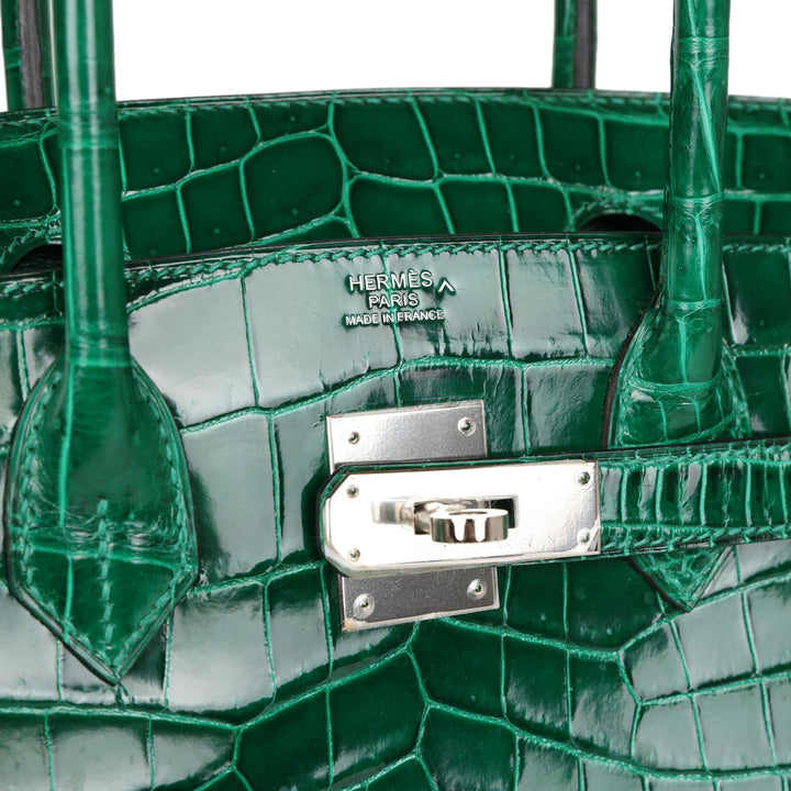 Premium Handmade Hermes Birkin 30 Emerald Shiny Niloticus Crocodile Palladium Hardware