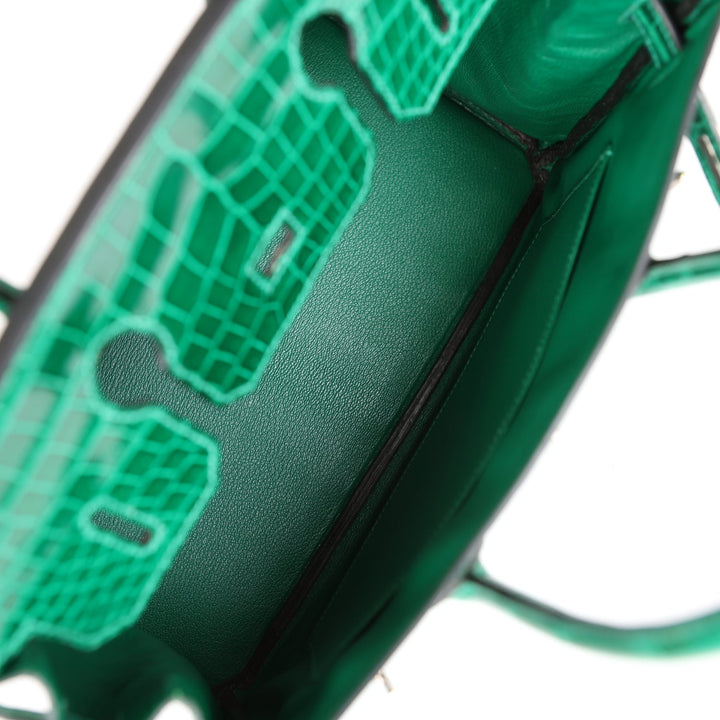 Premium Handmade Hermes Birkin 30 Emerald Shiny Niloticus Crocodile Palladium Hardware