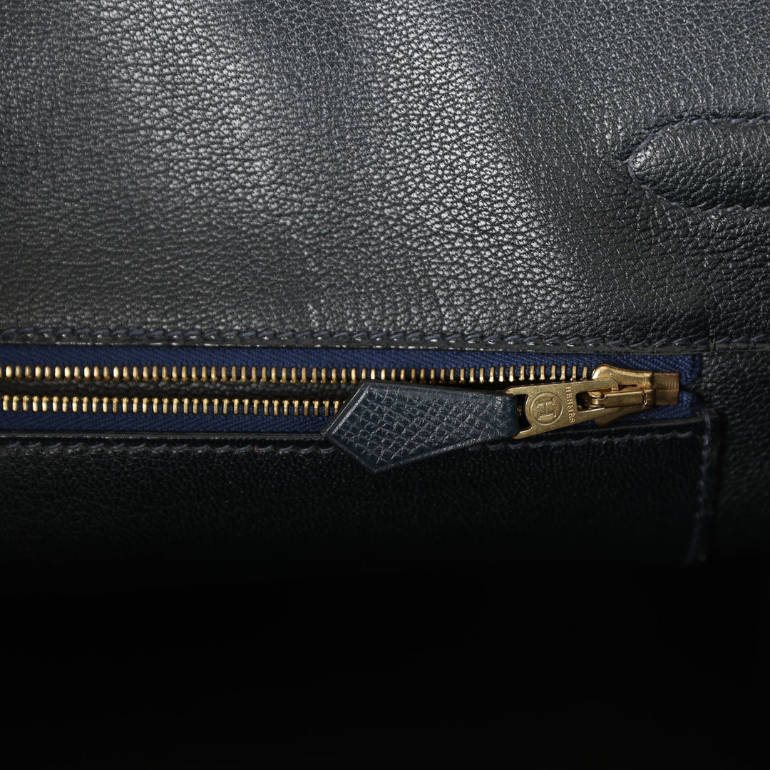 Vintage Top quality Hermes Birkin 35 Bleu Indigo Courchevel and Toile H Gold Hardware