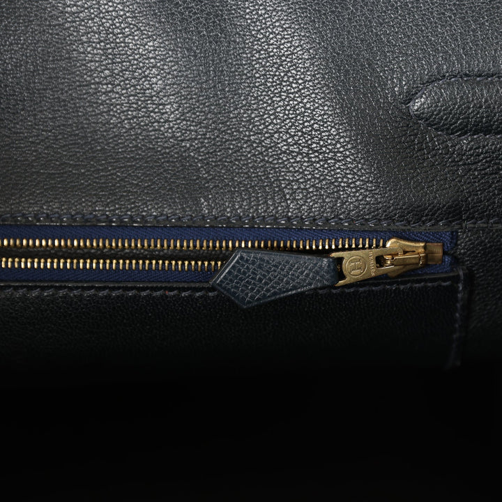 Vintage Top quality Hermes Birkin 35 Bleu Indigo Courchevel and Toile H Gold Hardware