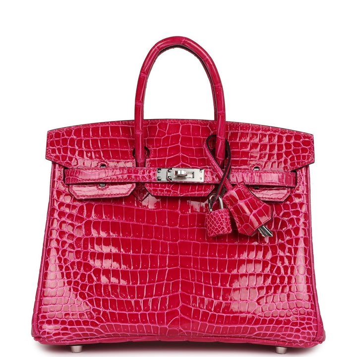 Top quality Hermes Birkin 25 Rose Mexico Shiny Porosus Crocodile Palladium Hardware