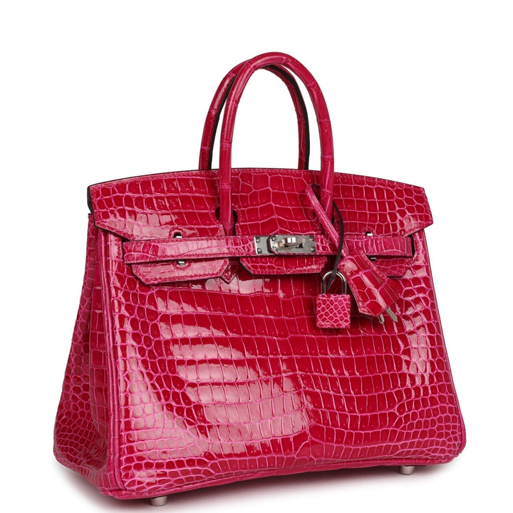 Top quality Hermes Birkin 25 Rose Mexico Shiny Porosus Crocodile Palladium Hardware
