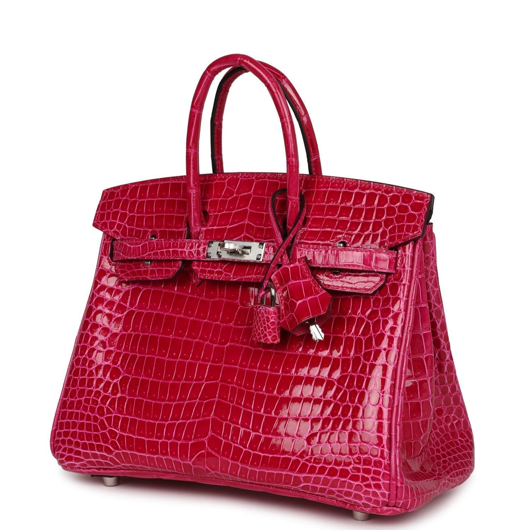 Top quality Hermes Birkin 25 Rose Mexico Shiny Porosus Crocodile Palladium Hardware