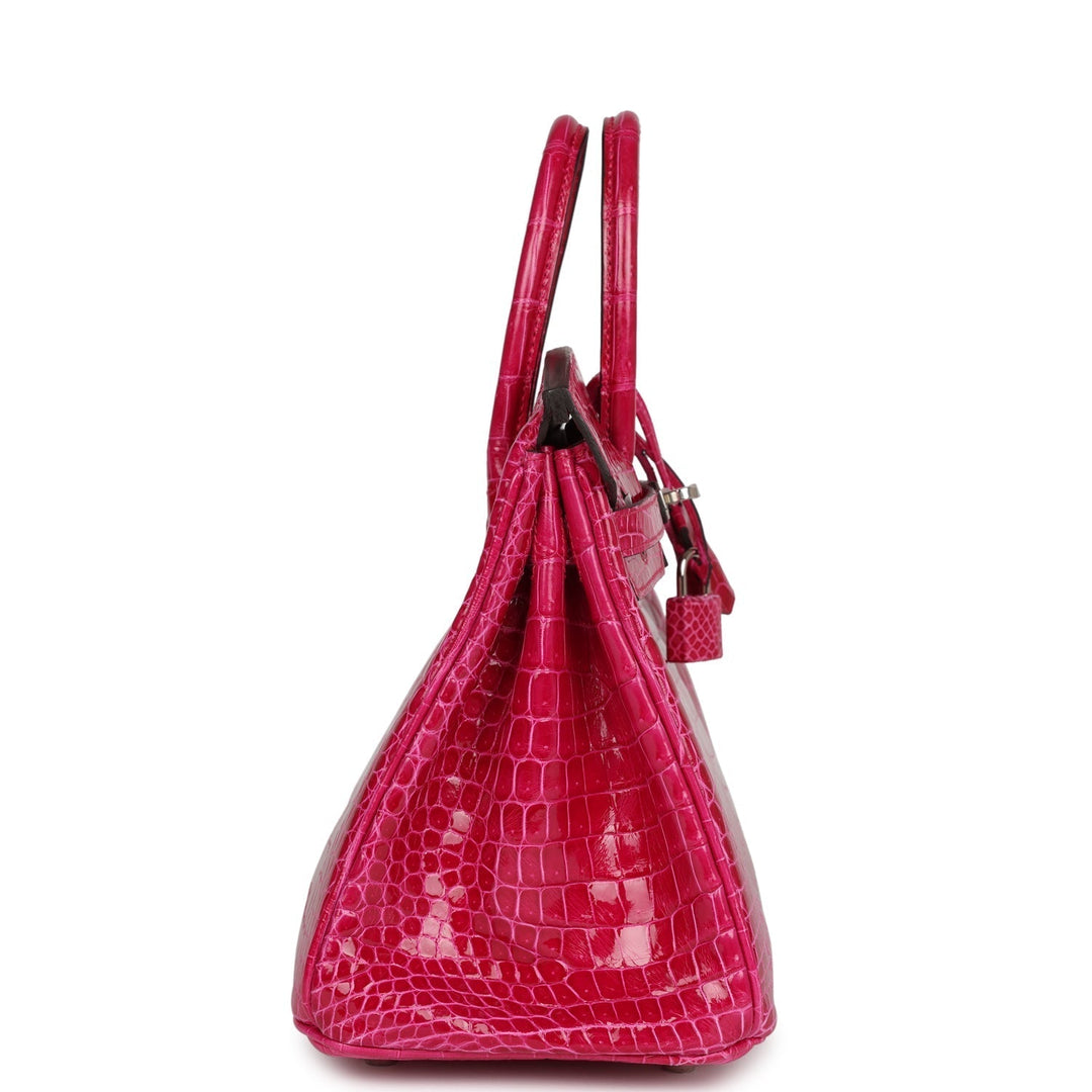 Top quality Hermes Birkin 25 Rose Mexico Shiny Porosus Crocodile Palladium Hardware