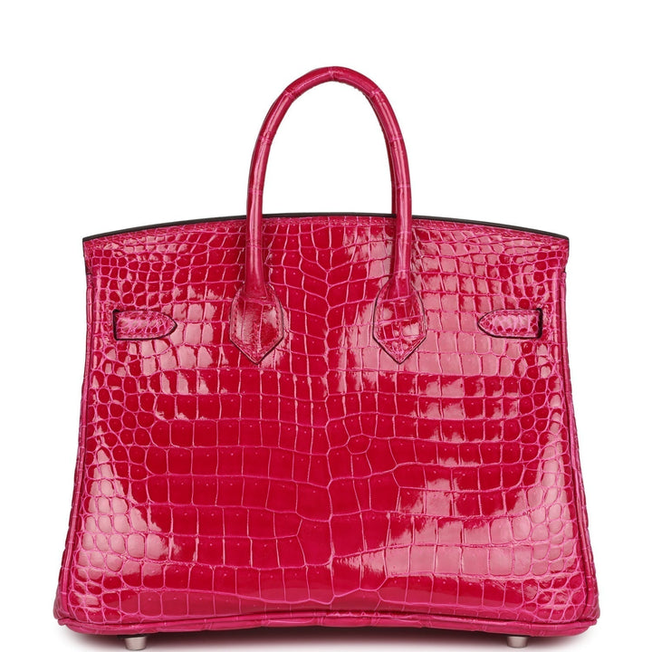 Top quality Hermes Birkin 25 Rose Mexico Shiny Porosus Crocodile Palladium Hardware