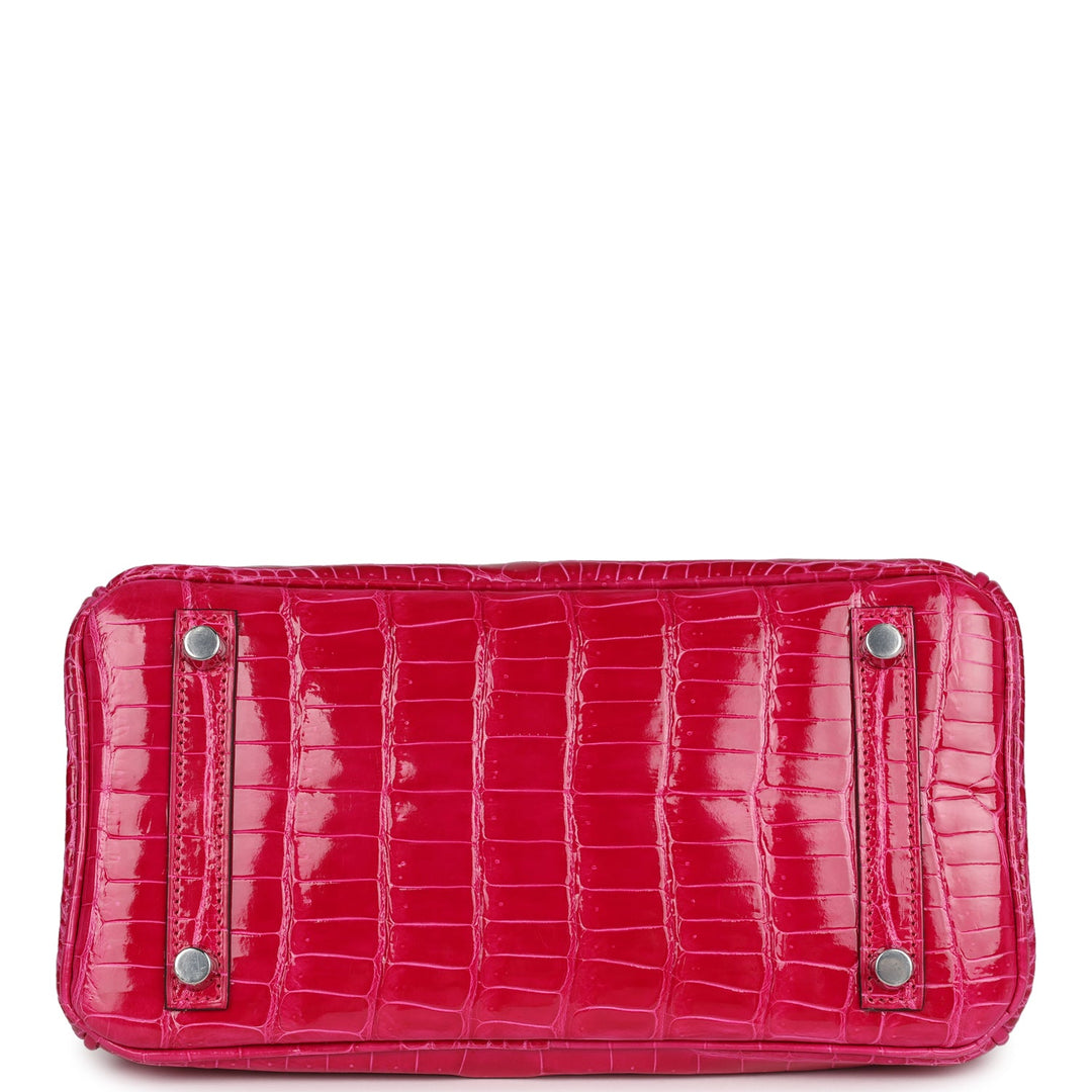 Top quality Hermes Birkin 25 Rose Mexico Shiny Porosus Crocodile Palladium Hardware