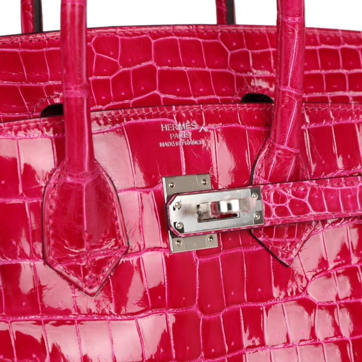 Top quality Hermes Birkin 25 Rose Mexico Shiny Porosus Crocodile Palladium Hardware