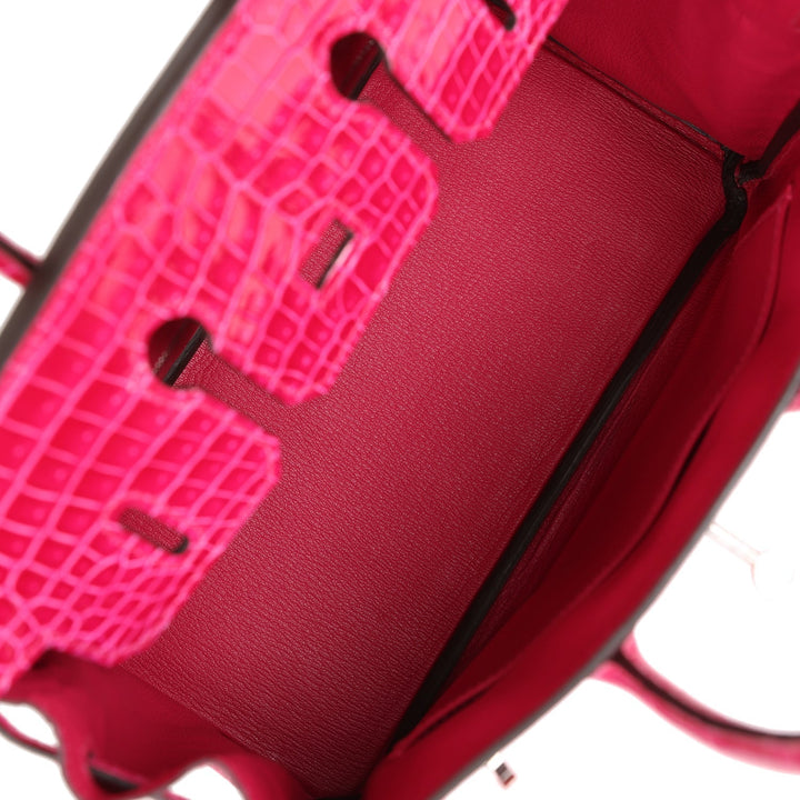Top quality Hermes Birkin 25 Rose Mexico Shiny Porosus Crocodile Palladium Hardware