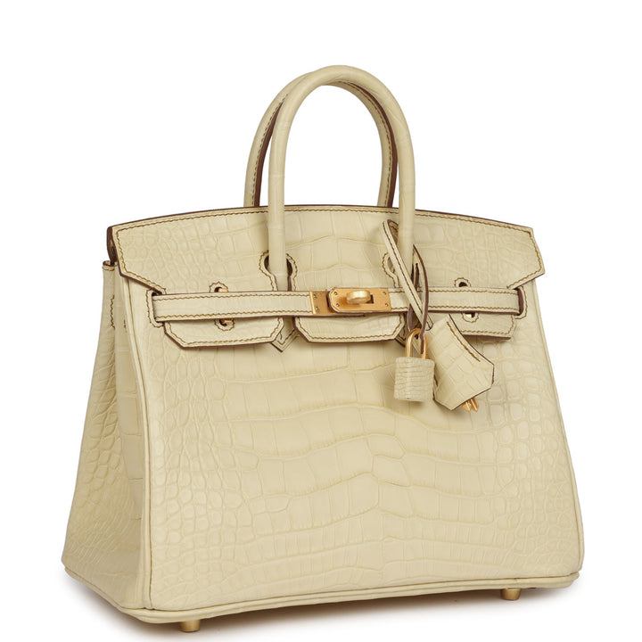 Top quality Hermes Special Order (HSS) Birkin 25 Vanille Matte Alligator Brushed Gold Hardware