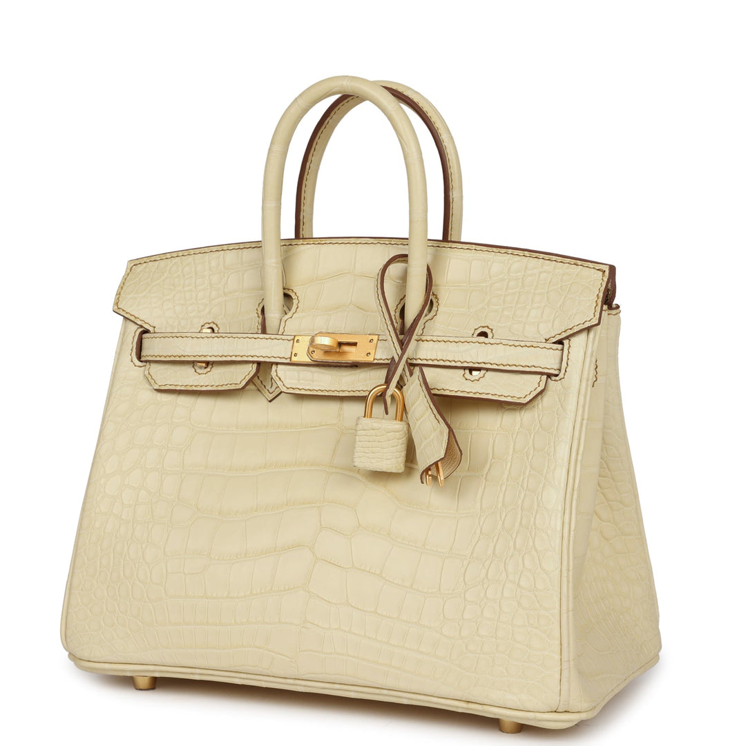 Top quality Hermes Special Order (HSS) Birkin 25 Vanille Matte Alligator Brushed Gold Hardware