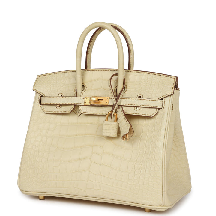 Top quality Hermes Special Order (HSS) Birkin 25 Vanille Matte Alligator Brushed Gold Hardware