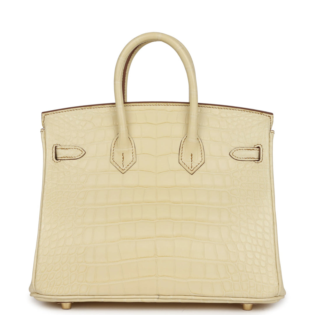 Top quality Hermes Special Order (HSS) Birkin 25 Vanille Matte Alligator Brushed Gold Hardware