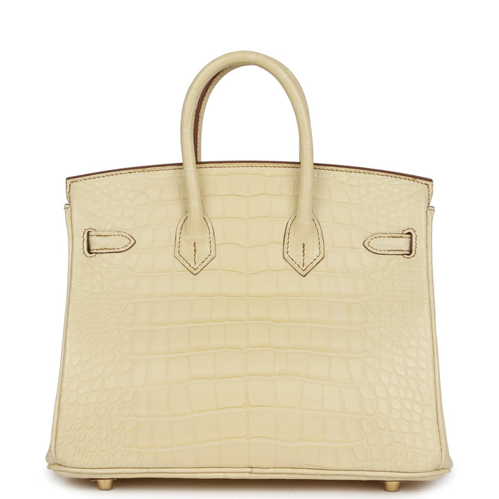 Top quality Hermes Special Order (HSS) Birkin 25 Vanille Matte Alligator Brushed Gold Hardware