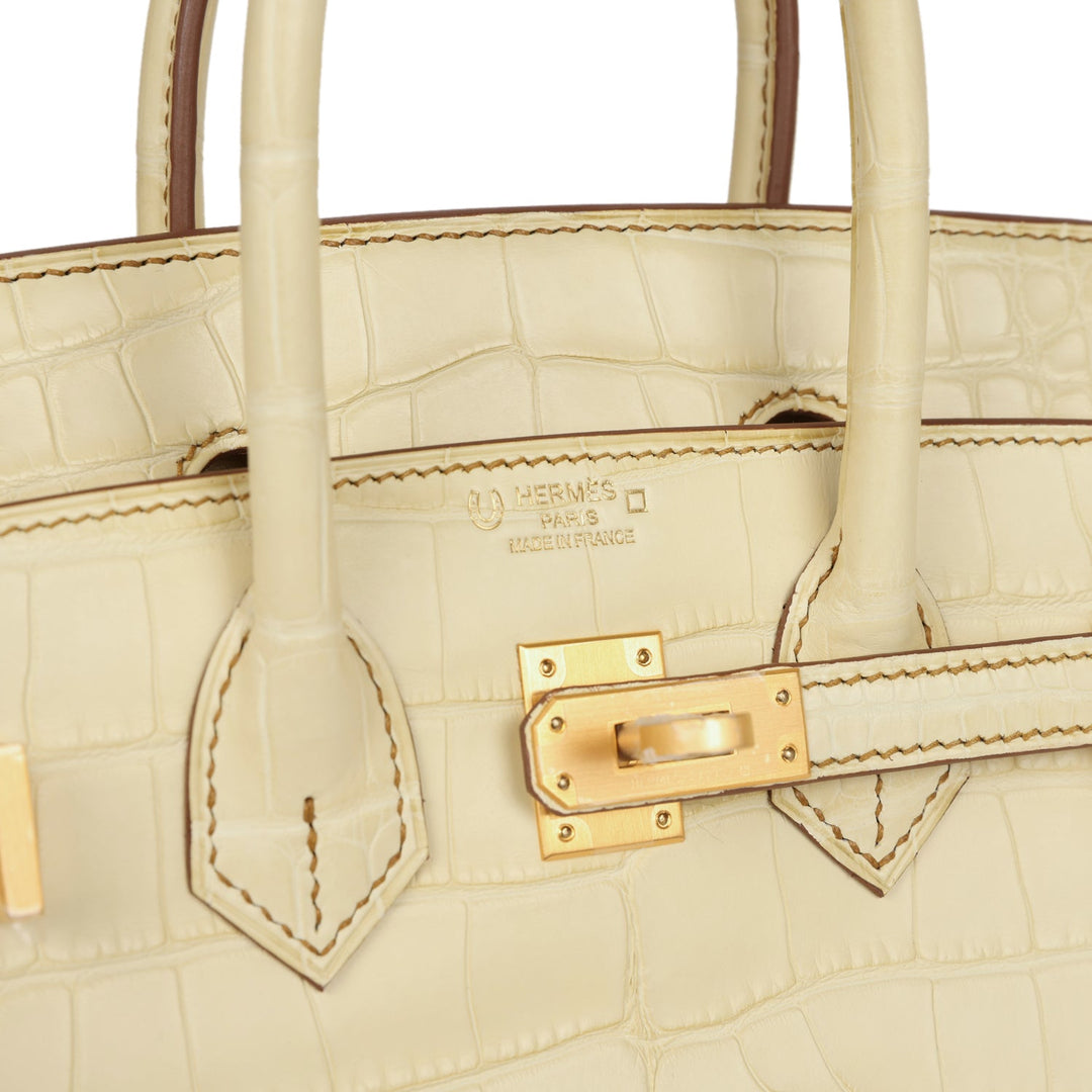 Top quality Hermes Special Order (HSS) Birkin 25 Vanille Matte Alligator Brushed Gold Hardware