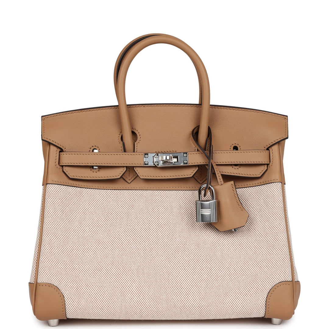 Premium Handmade Hermes Birkin 25 Toile H and Chai Swift Palladium Hardware