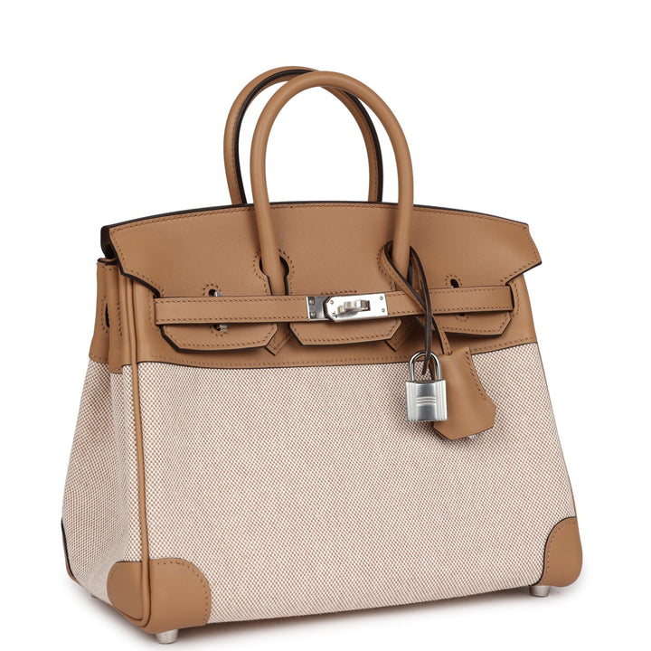 Premium Handmade Hermes Birkin 25 Toile H and Chai Swift Palladium Hardware