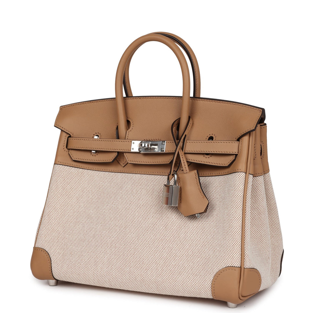 Premium Handmade Hermes Birkin 25 Toile H and Chai Swift Palladium Hardware