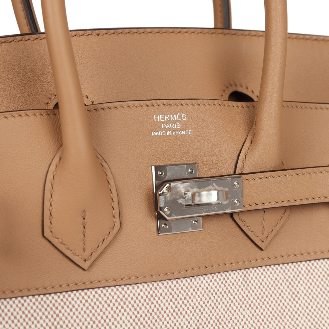 Premium Handmade Hermes Birkin 25 Toile H and Chai Swift Palladium Hardware