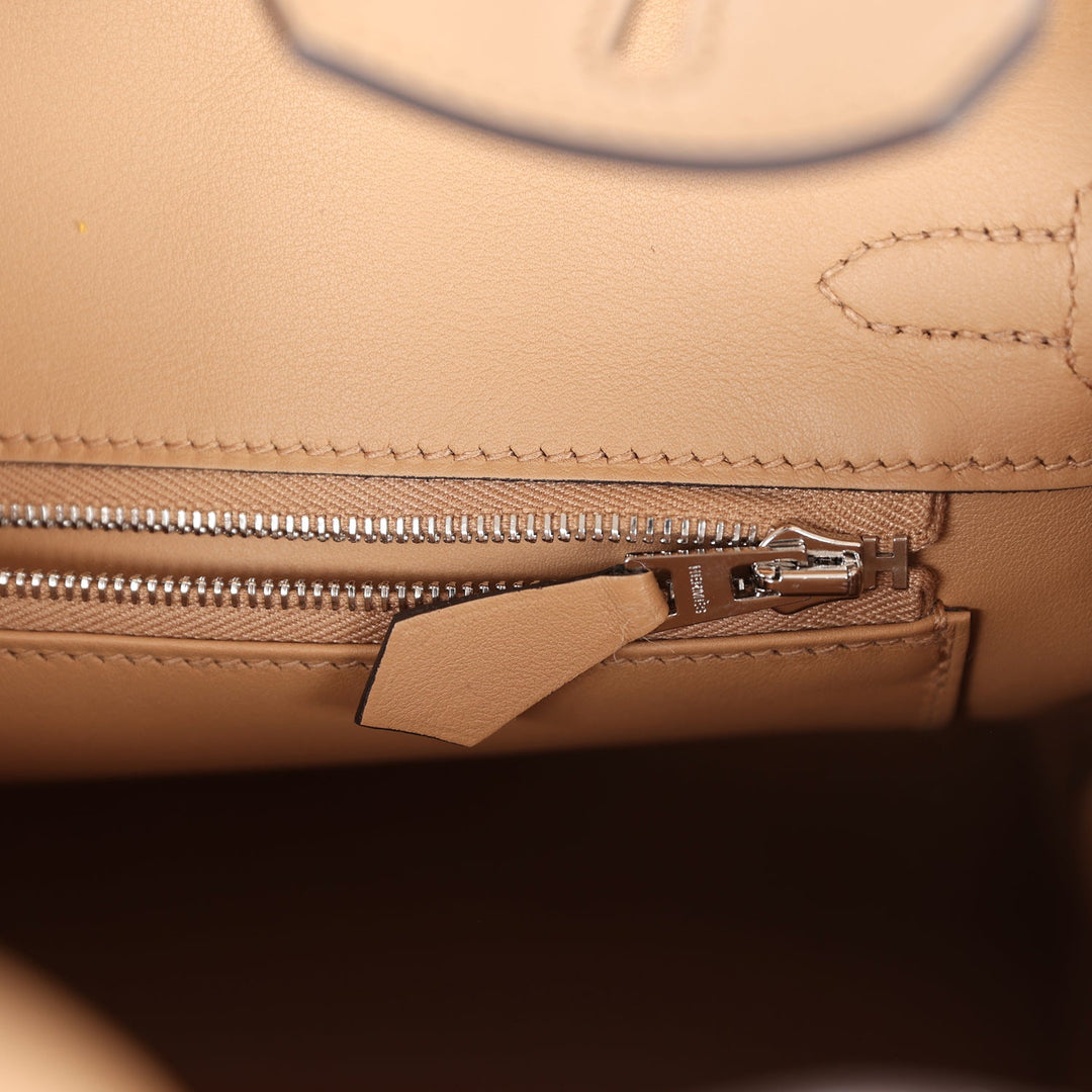 Premium Handmade Hermes Birkin 25 Toile H and Chai Swift Palladium Hardware